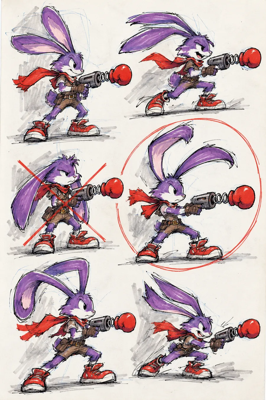 Concept sheet: early versions of Rocket the rabbit
