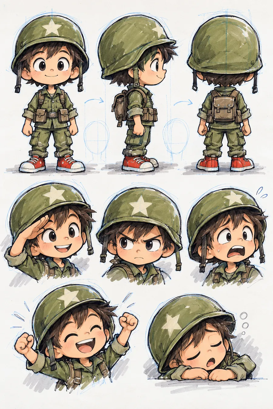 Concept sheet: Oliver the sergeant, turnaround and expressions